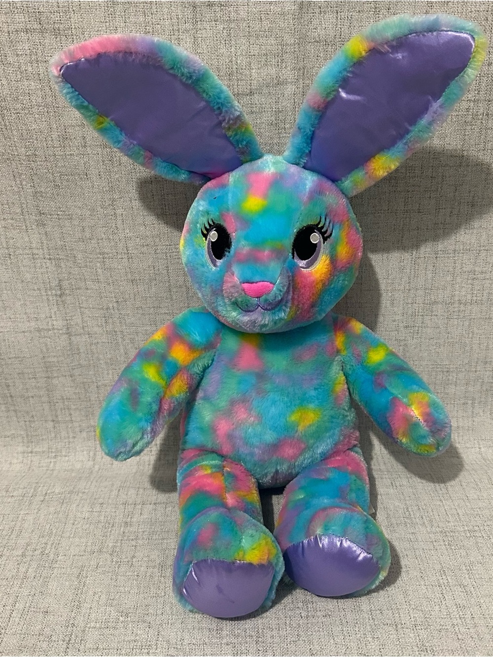 Build-A-Bear Rainbow Bunny Plush Pastel Tie Dye Rabbit Easter Stuffed Animal